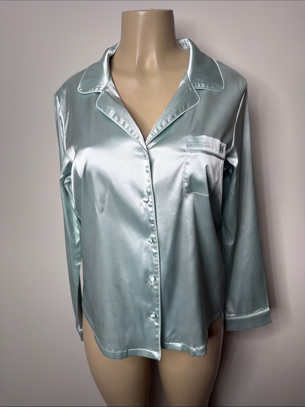 Meshki Mint Satin Button-Up Pajama Top